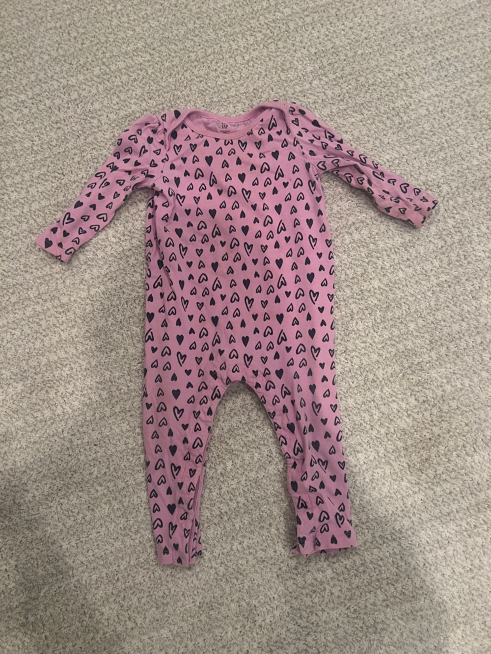 Baby GAP Pink Heart-Print Long-Sleeve One-Piece 12-18M